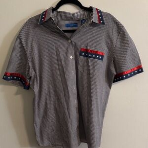 Karen Scott Men's Navy Checkered Shirt with Red and White Accents